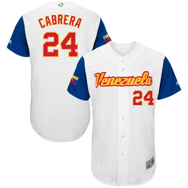 customized Men Venezuela Baseball #24 Miguel Cabrera Majestic White 2017 World Baseball Classic Authentic Jersey